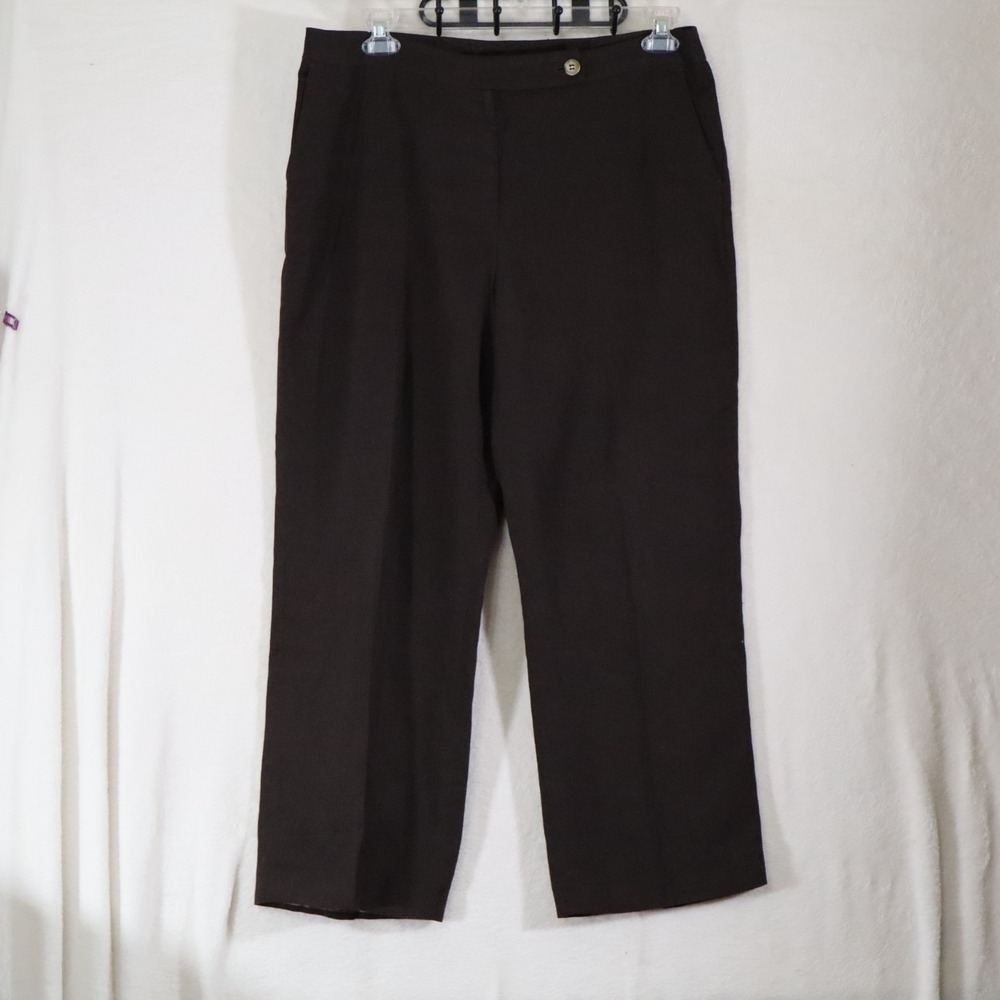 Jones New York Collection Petite 14P Brown Linen Blend Wide Leg Cropped Pants